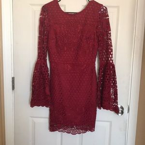VICI Maroon Bell Sleeve Lace Dress - S
